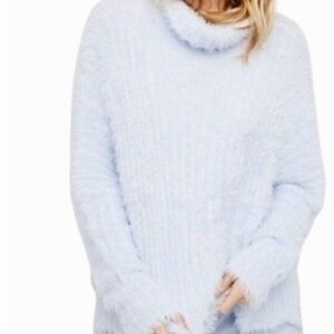 Free People ONE the dream sweater medium blue fuzzy soft cowl neck